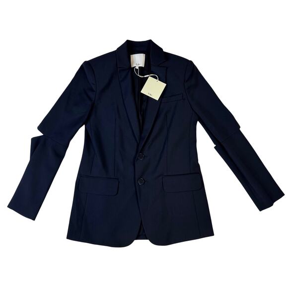 Tibi Tropical Wool Marlon Blazer Navy Cutout Sleeve Tailored Women's 6 NWT - Picture 2 of 16